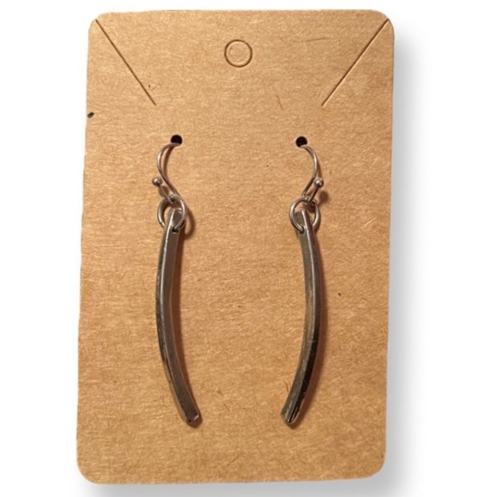 Silver Tone Curved Bar Dangling Earrings